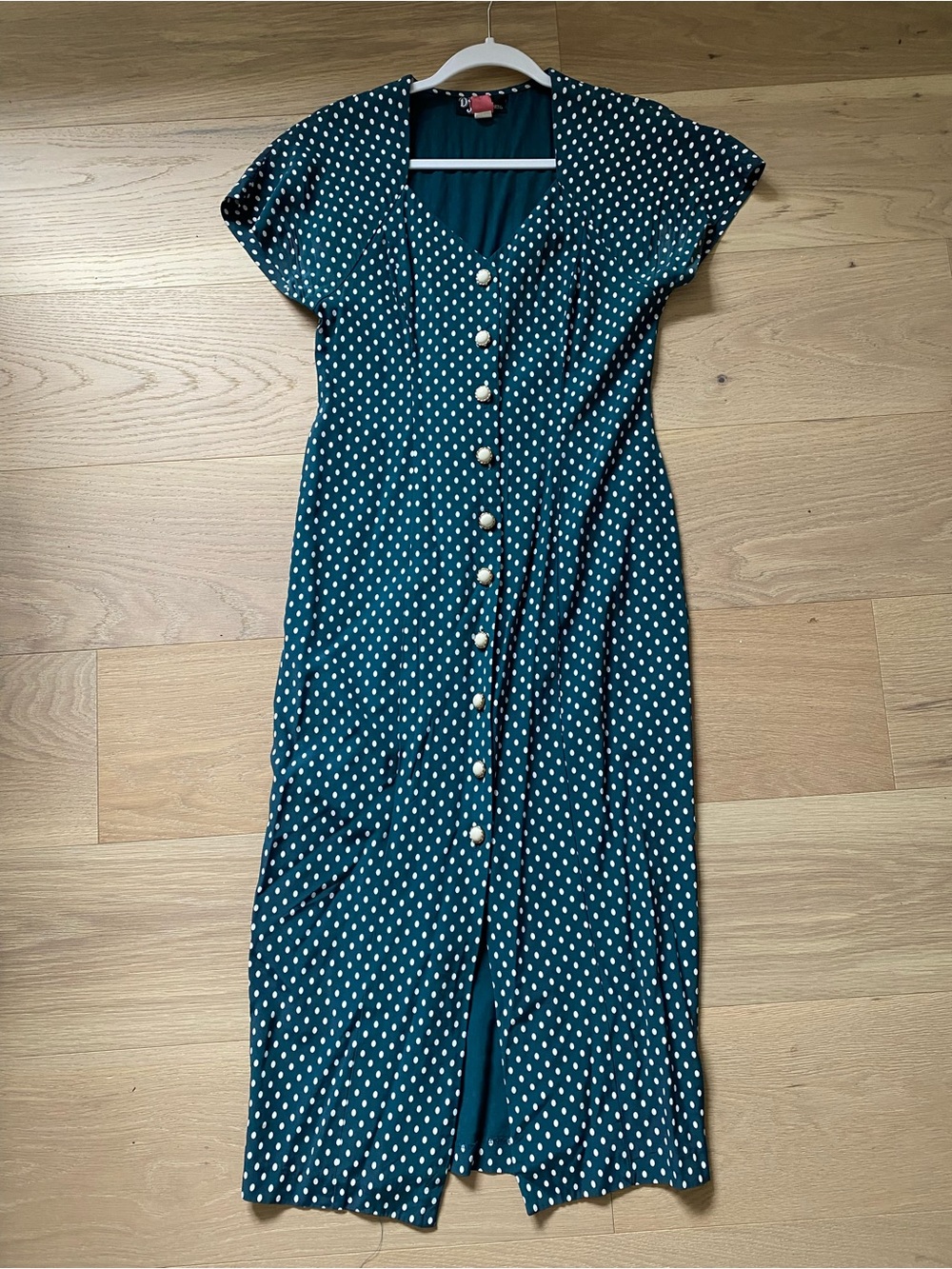 Teal Polka Dot Button-Front Midi Dress